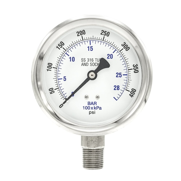 Pic Gauges 4 in Dial, 1/2 in NPT Male Lower Location, Stainless Steel Case Material PRO-301D-402I-01 - main